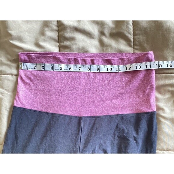 Y2K VS PINK M Foldover Black Flare Leggings Pink Silver Logo Low Rise Vtg - Picture 11 of 15